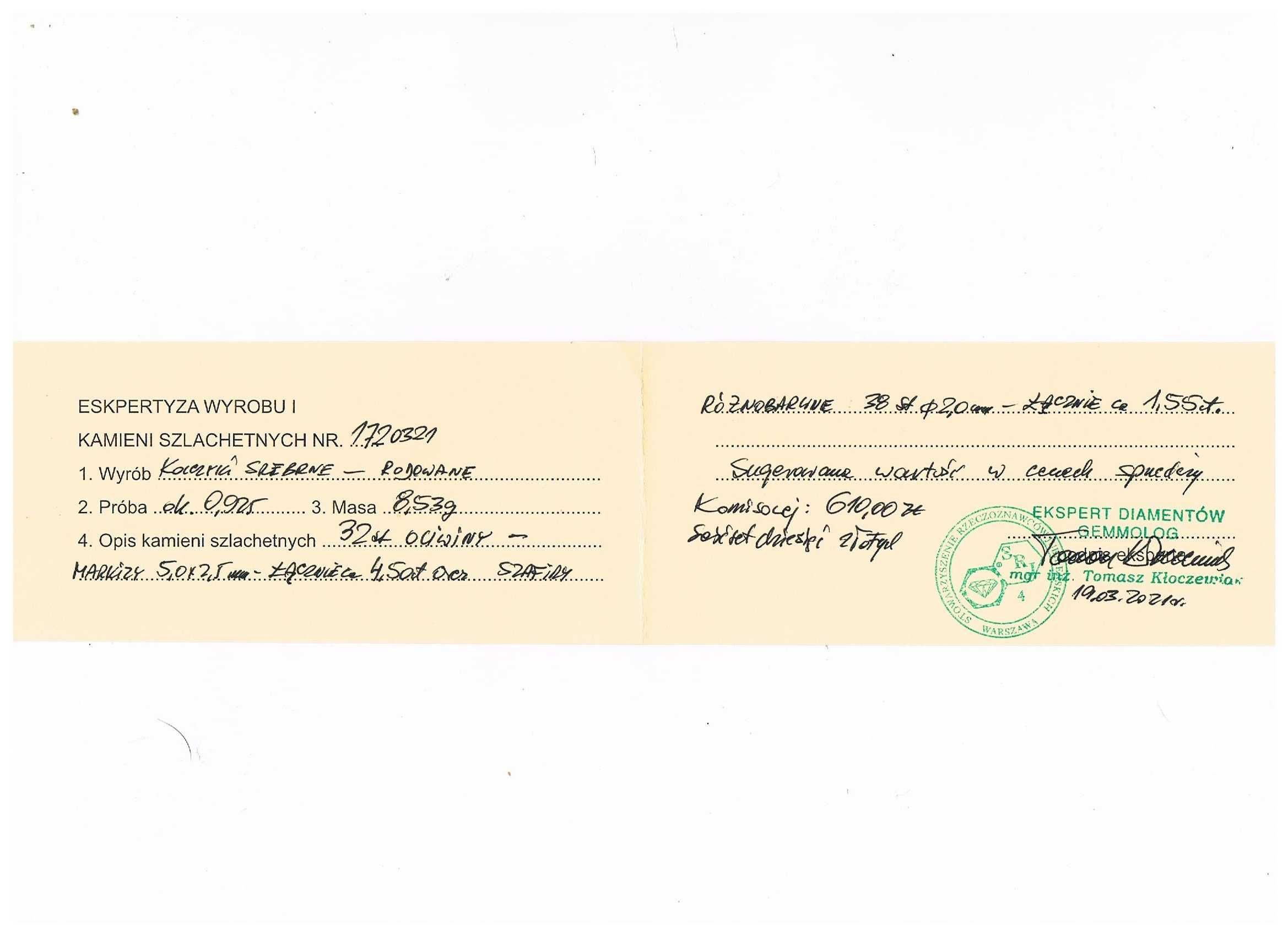 kolczyki srebro 925 oliwiny szafiry certyfikat