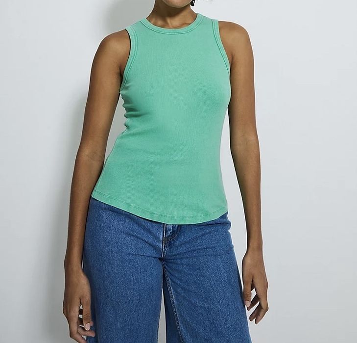 12 40 George zielony prążkowany top prążek koszulka na ramiączkach UK