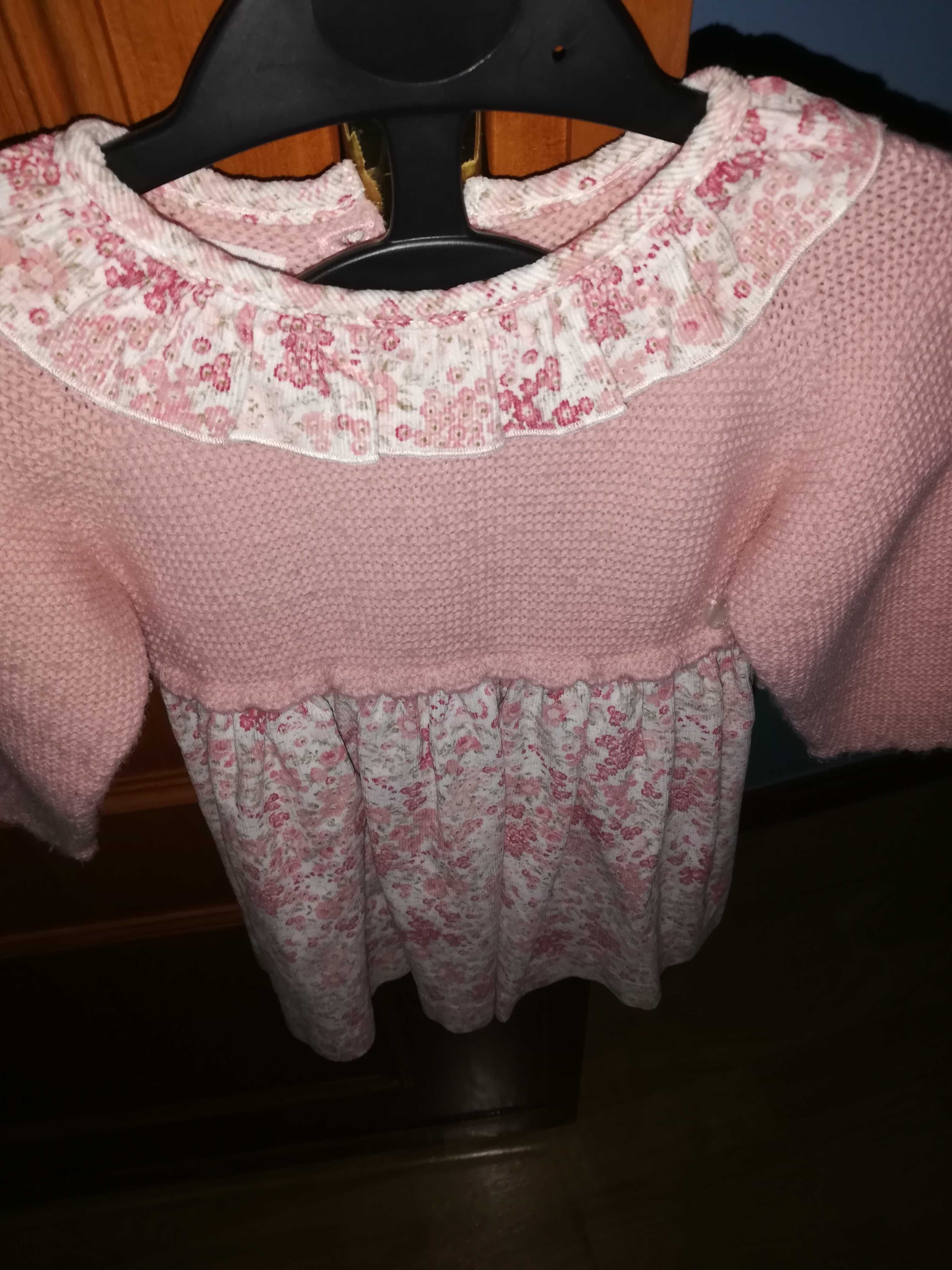 Vestido malha/tecido para bebé 6-9 meses