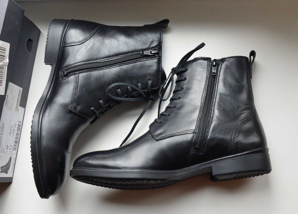 Ecco кожаные ботинки 37 24.5 женские полуботинки