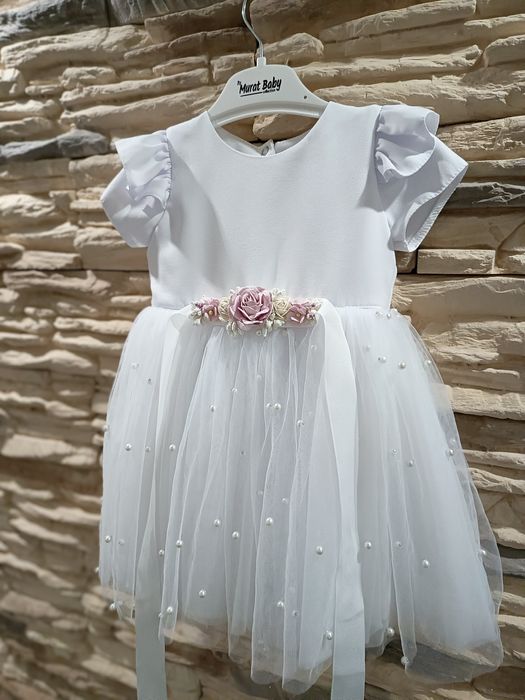 Sukienka ubranie Chrzest Święty r. 62-68 opaska buty komplet