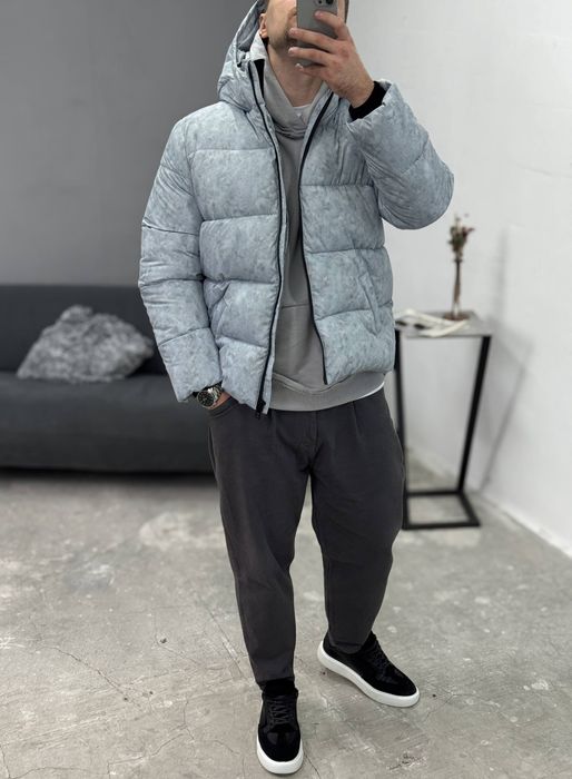 Теплая Куртка с капюшоном (S,M,L,XL) Пуховик Navi серый