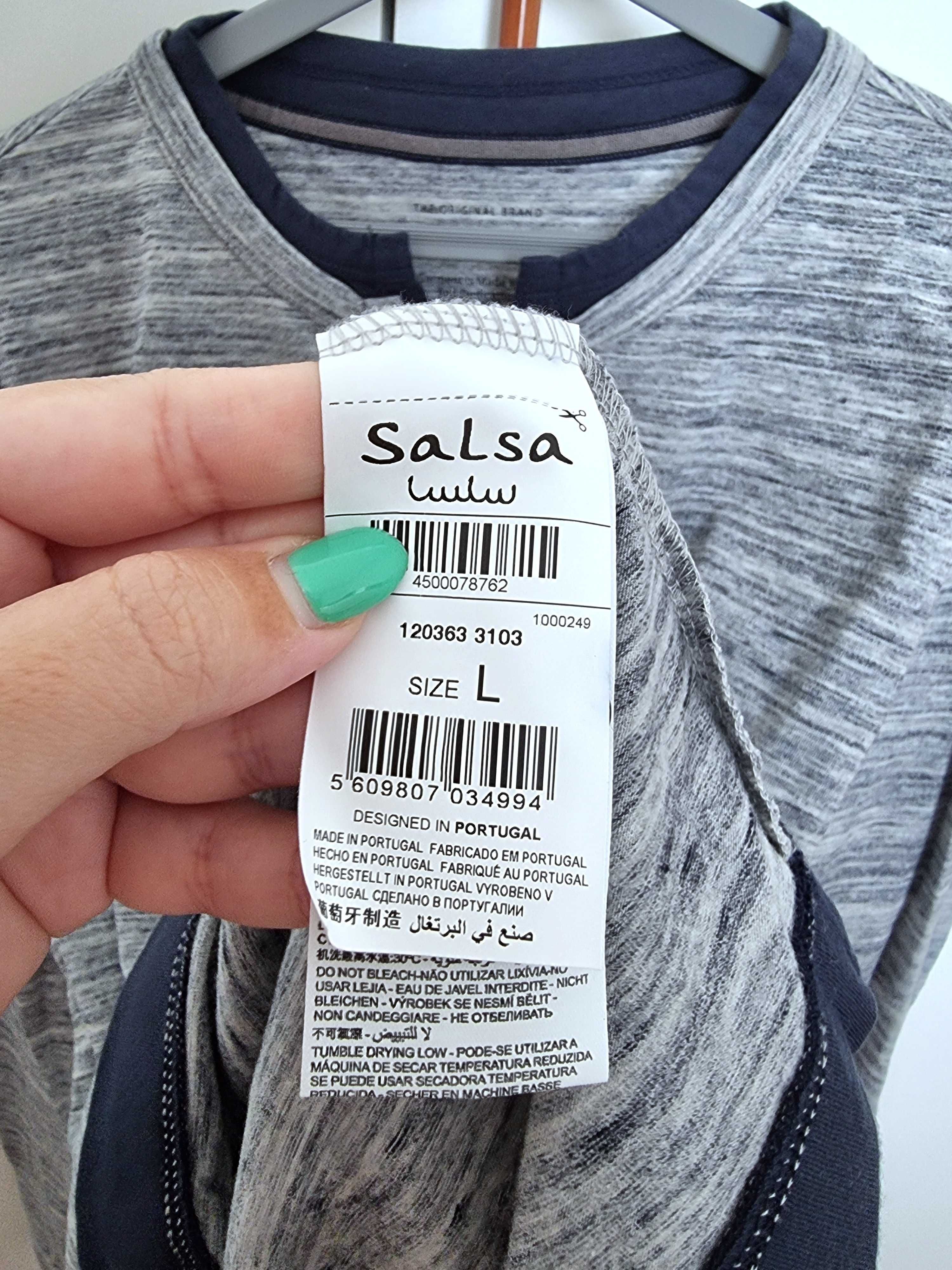 Camisola cinzenta e azul escura de manga comprida Salsa, tamanho L
