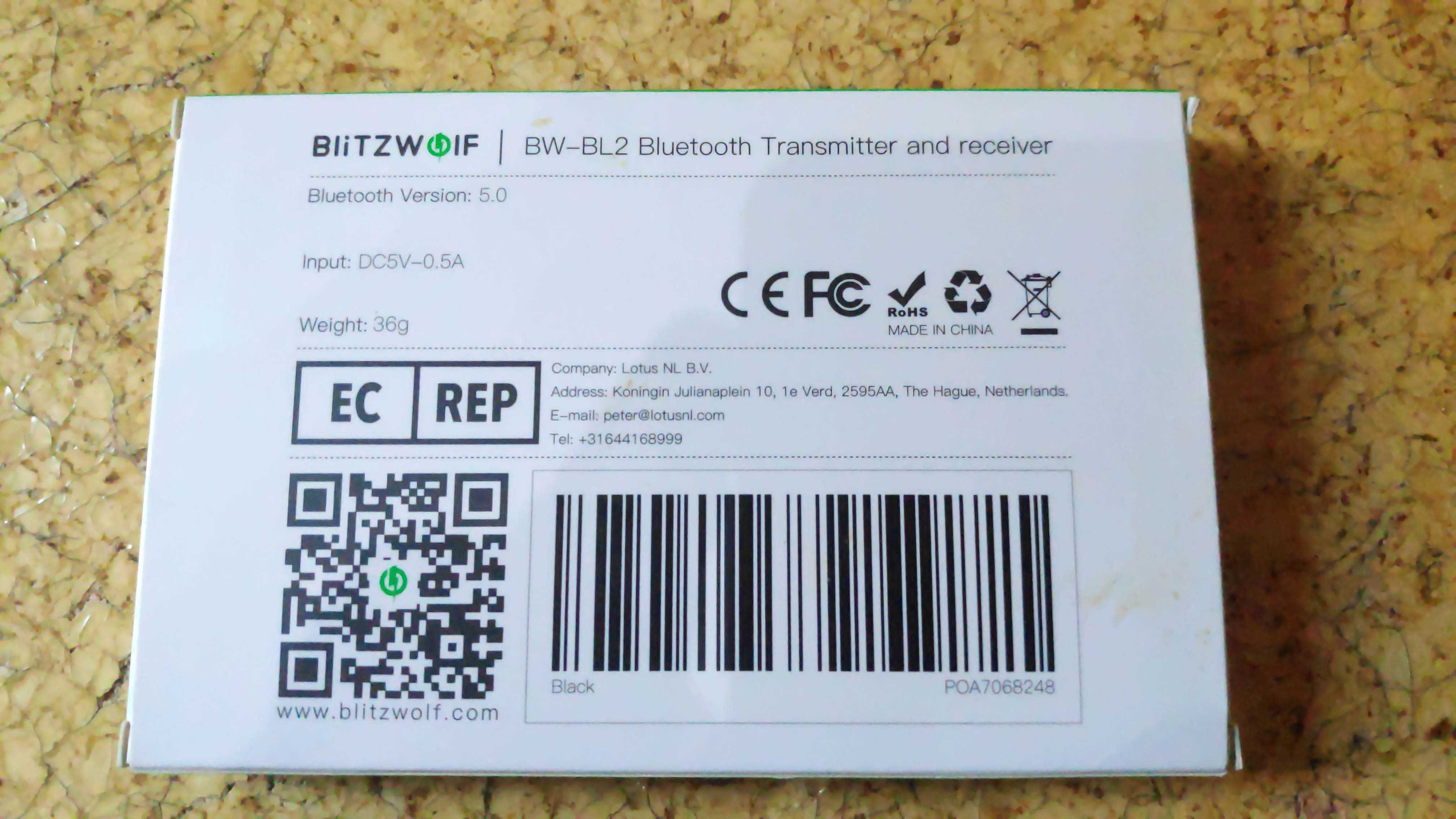 Blitzwolf Transmissor/Receptor A2DP via Bluetooth 5.0