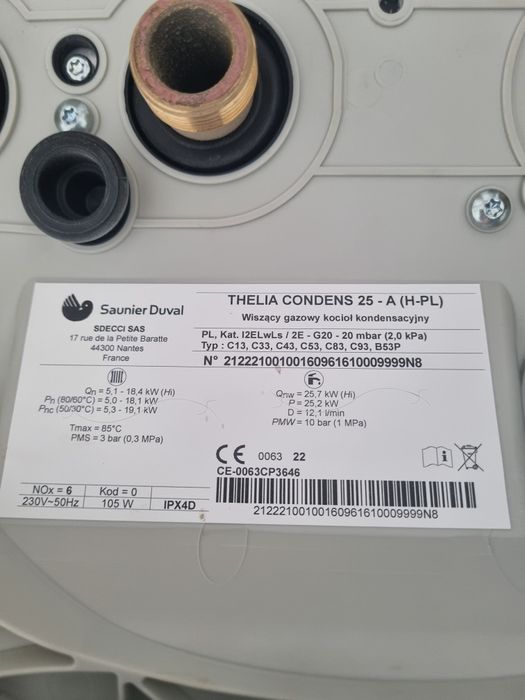 Kocioł piec gazowy dwufunkcyjny Saunier Duval Thelia Condens 25-A