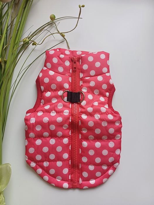 Czerwona kurtka w kropki dla małego psa, rozmiar S