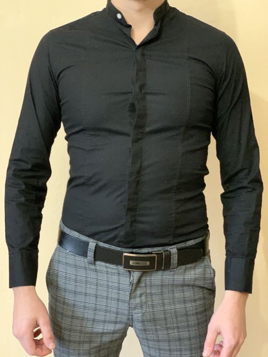 Сорочка чорна. Бавовна. Воротнік зі стійкою