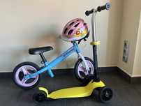 Rowerek biegowy B'twin + hulajnoga Oxelo + kask