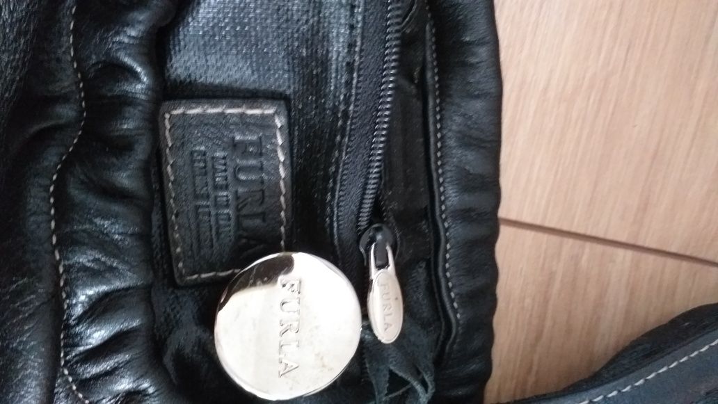 FURLA MAŁA oryginalna skóra naturalna skórzana torebka baguette czarna