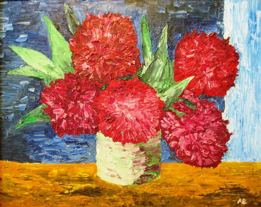 Картини олійними фарбами Хризантеми, Божії корівки, Ромашки + рамки