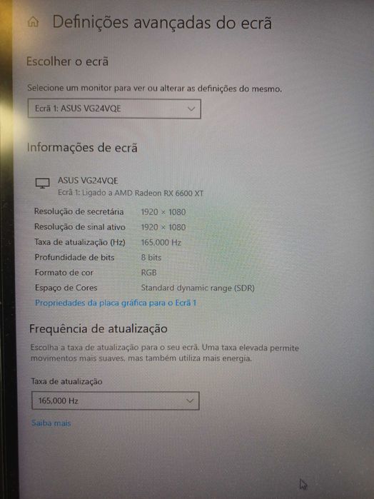 Monitor ASUS TUF VG24VQE 165Hz Curvo como novo