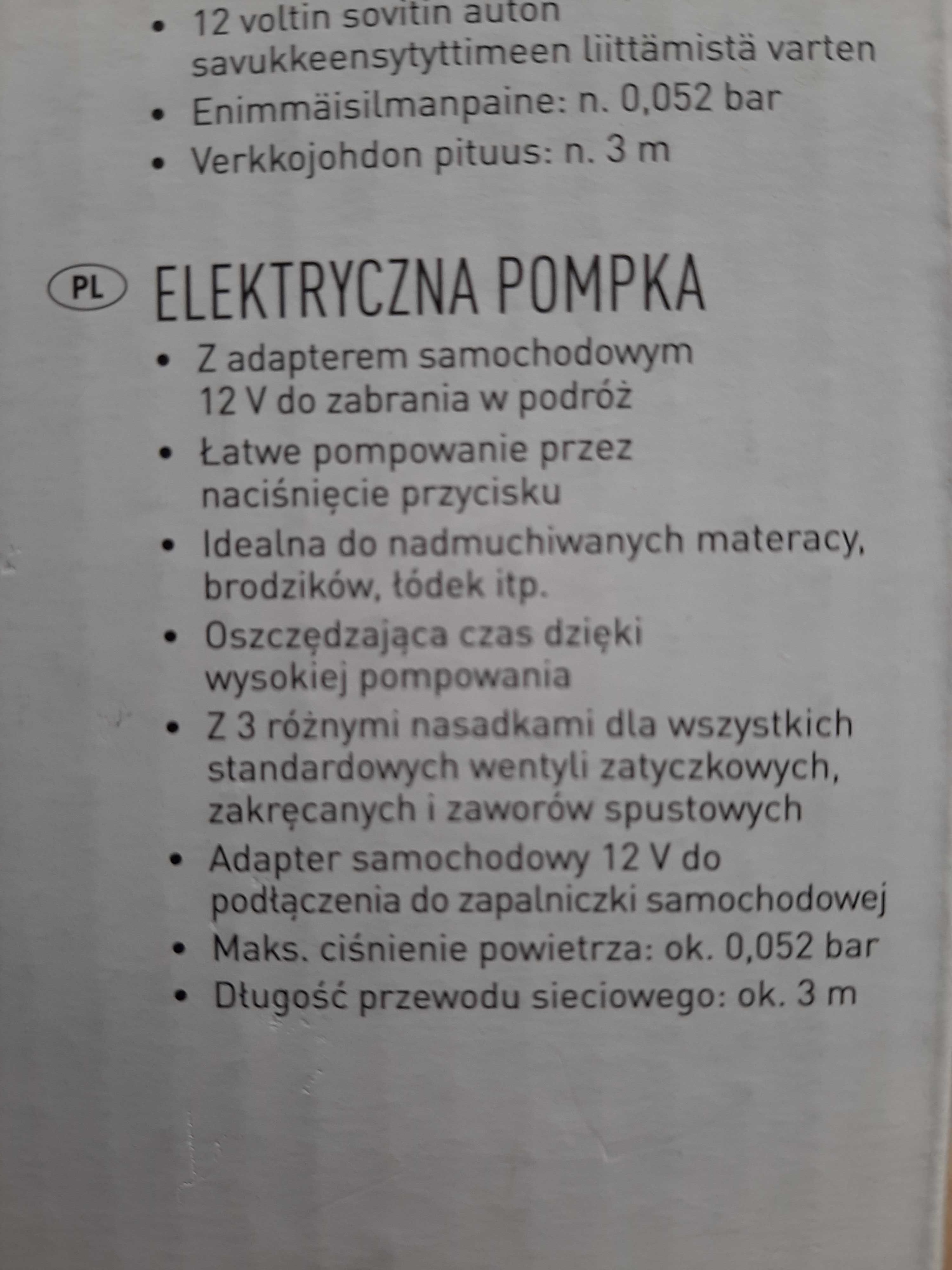 Nowa pompka elektryczna samochodowa do materaca piłki basen ponton 12V