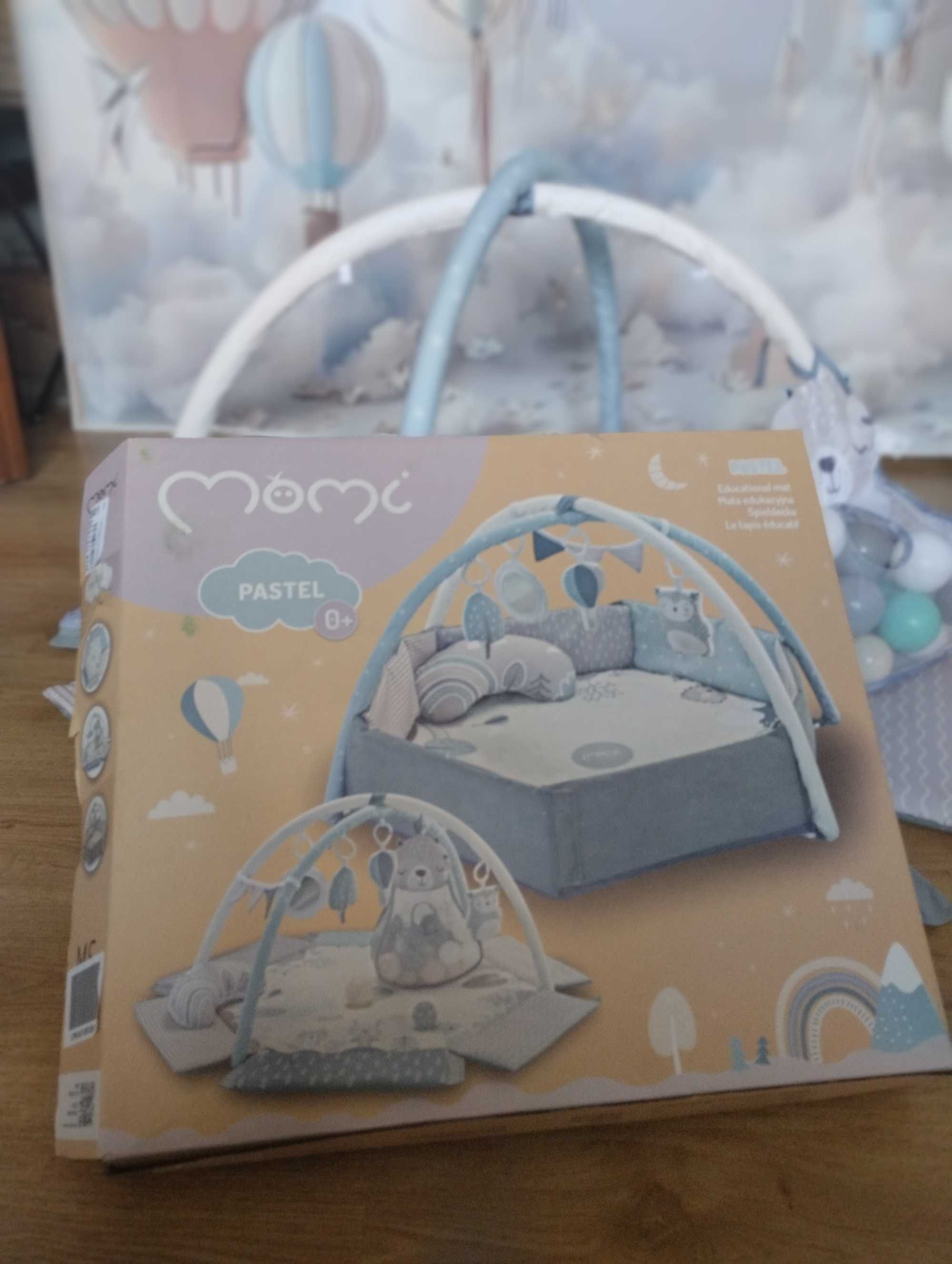 MoMi Mata Edukacyjna kojec PASTEL 3w1 piłeczki zabawki suchy basen
