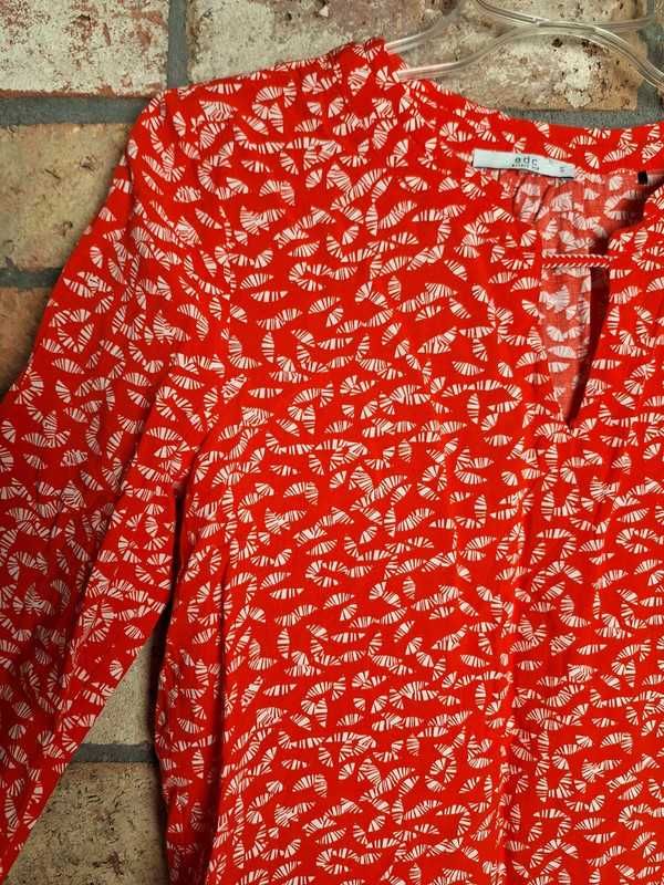Czerwona bluzka we wzorki bawełna wiskoza letnia wiosenna 36 8 S