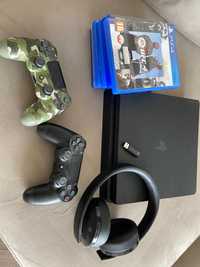 PlayStation 4 slim + słuchawki + gry