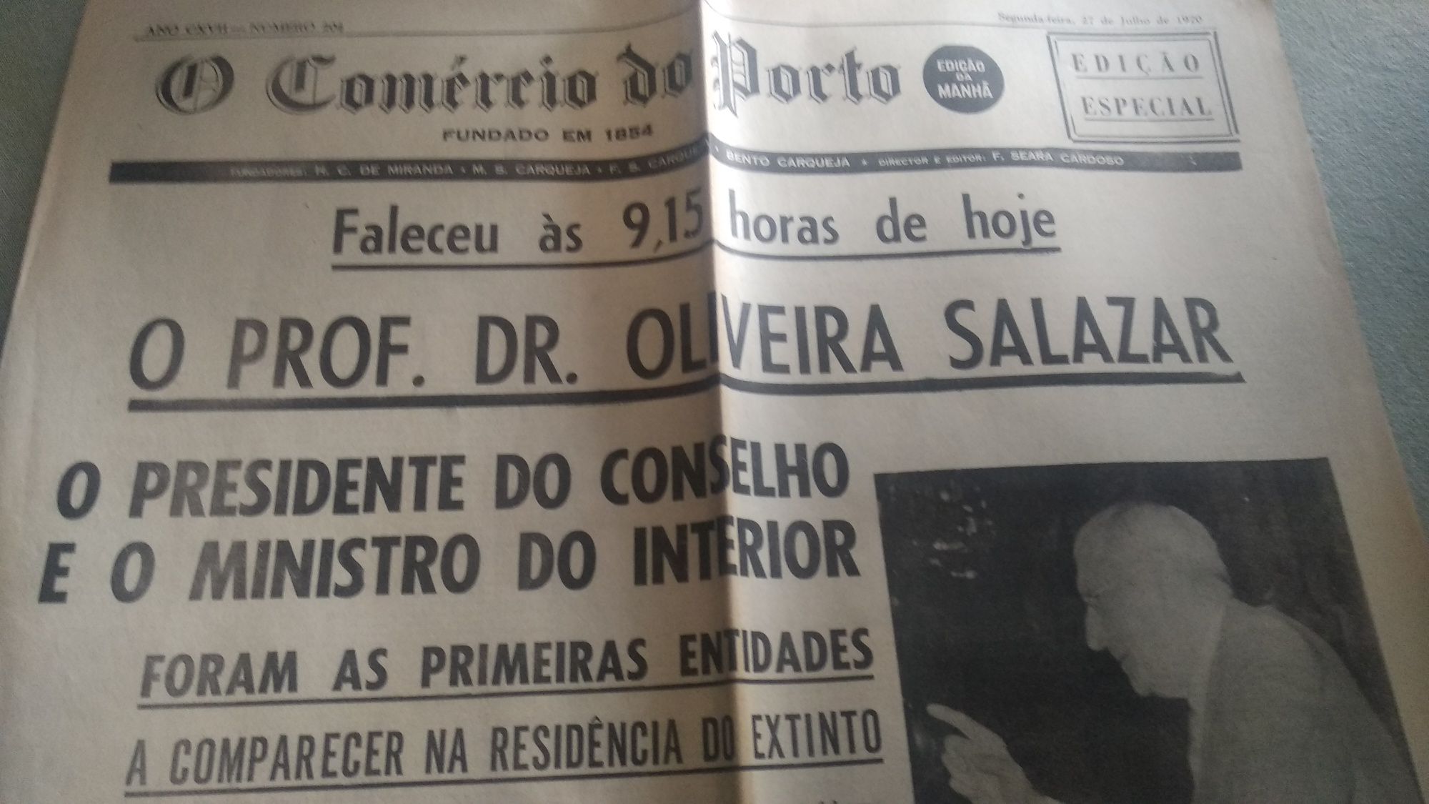 Jornais morte Prof Dr Antônio Oliveira Salazar