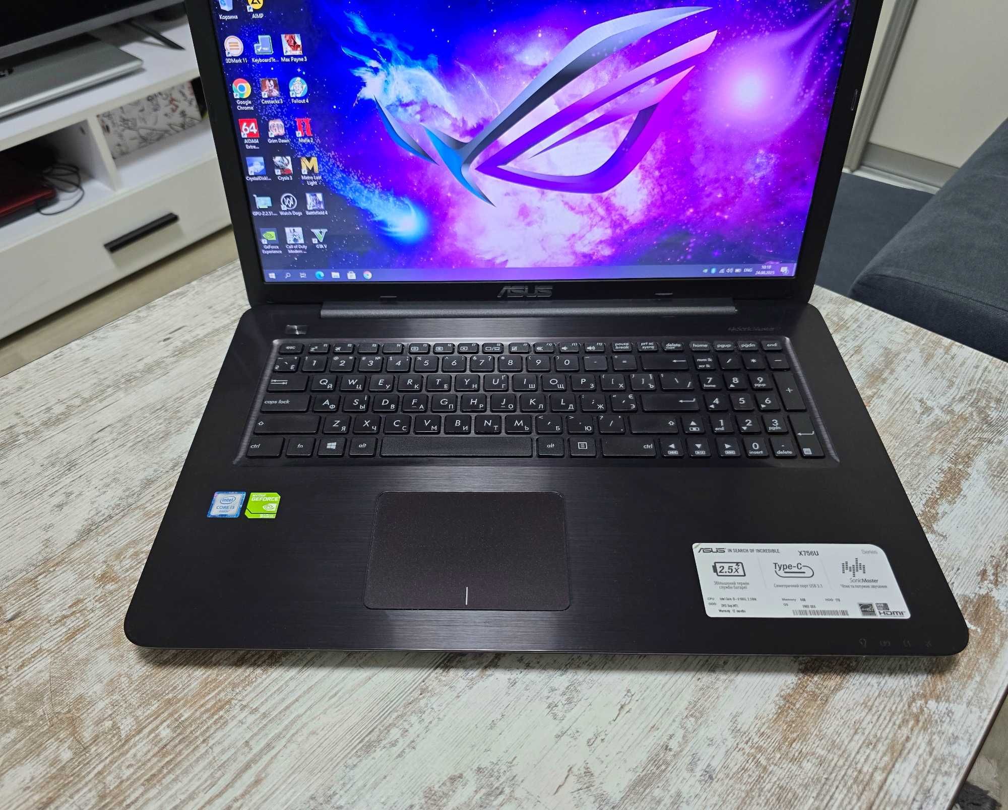 17.3" Игровой Asus (Core i3/Nvidia 940MX/8GB DDR4/SSD 128G+1000GB/4час