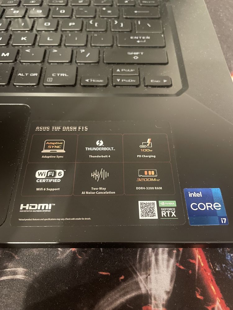 Laptop gamingowy Asus Tuf Dash F15 I7 RTX3060 24GB 1TB zamiana ps5