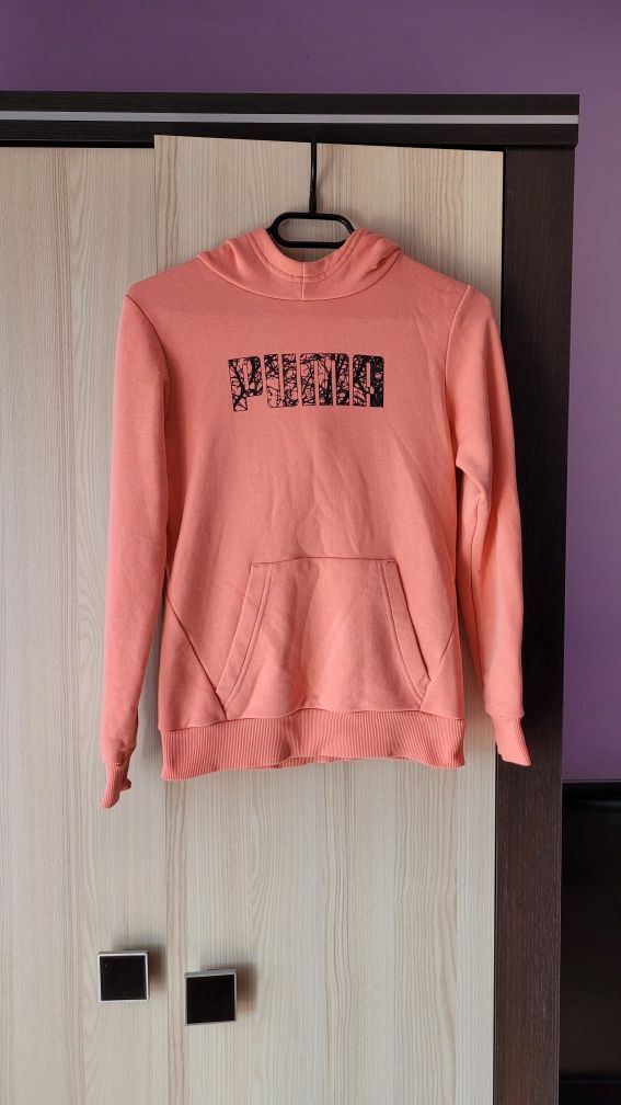 Bluza z kapturem Puma koralowy morelowy 97%bawełna 152cm