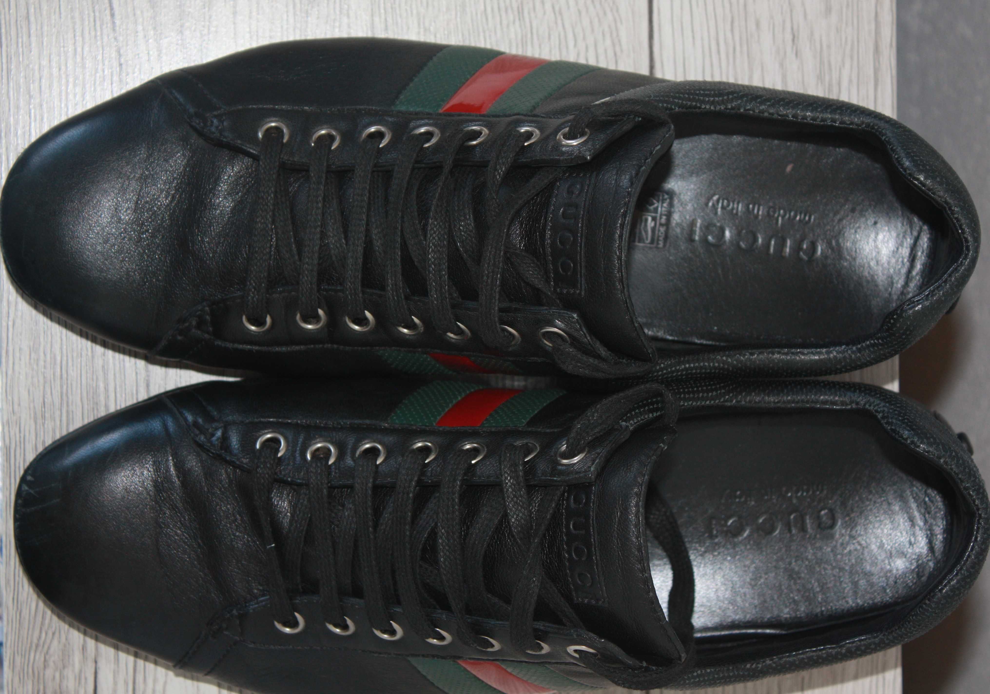 Gucci Black Leather Web Detail Low Top Sneakers Size 43( 1/2)