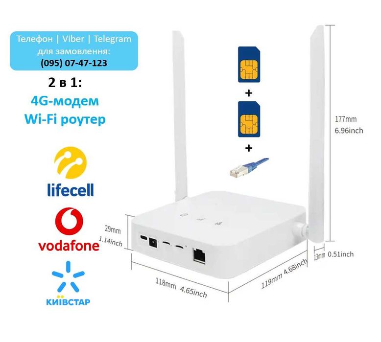 4G модем на 2 sim-карти, wifi-роутер, WLAN, USB Type-C