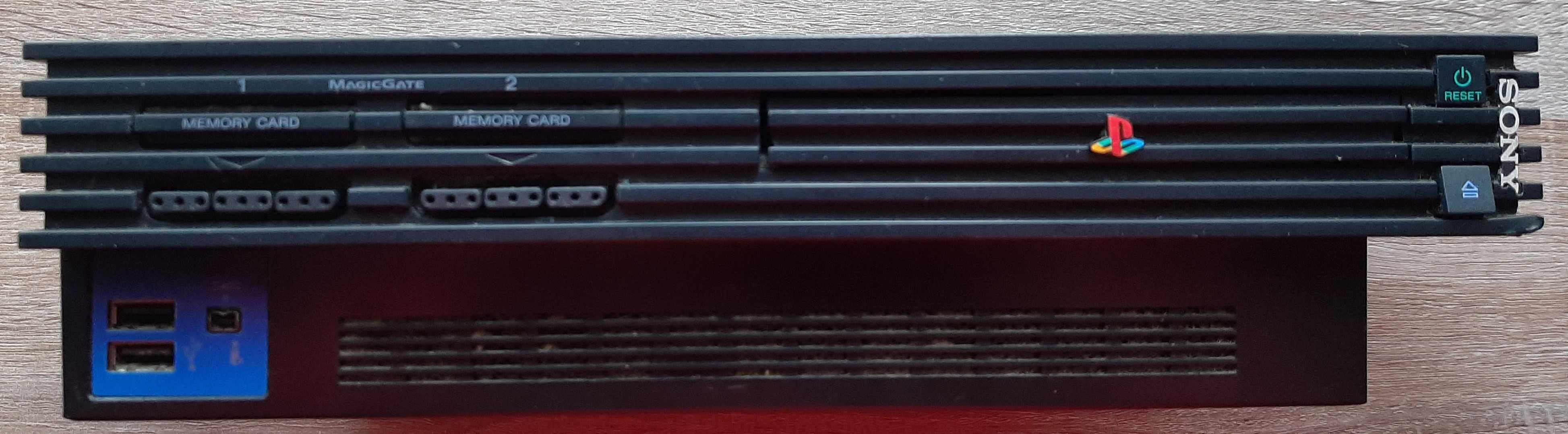 Playstation 2, com cabos e cartão de memória