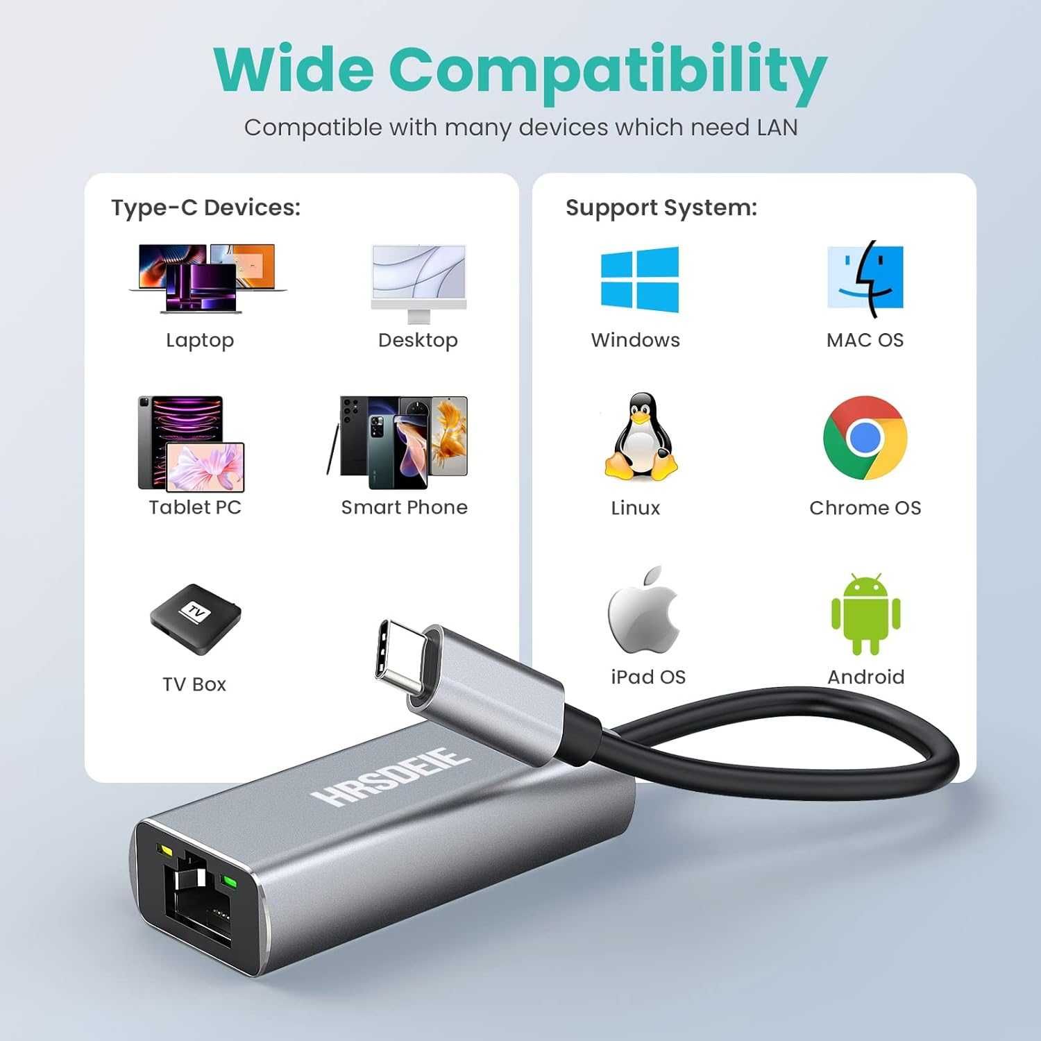 Adapter USB-C Na Ethernet RJ45 1000Mbps HRSDEIE