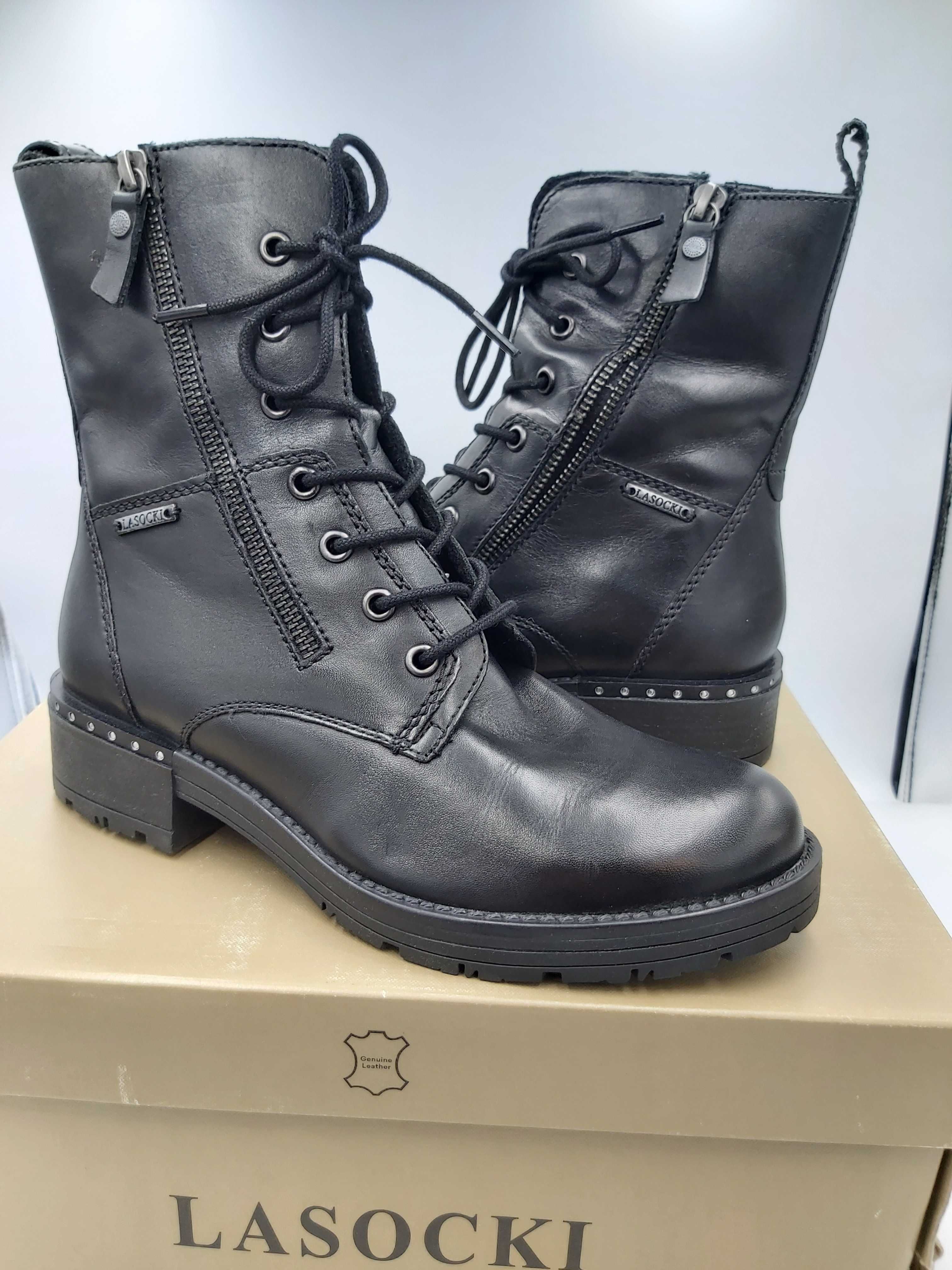Buty LASOCKI kozaki botki czarne sznurowane rozmiar 38