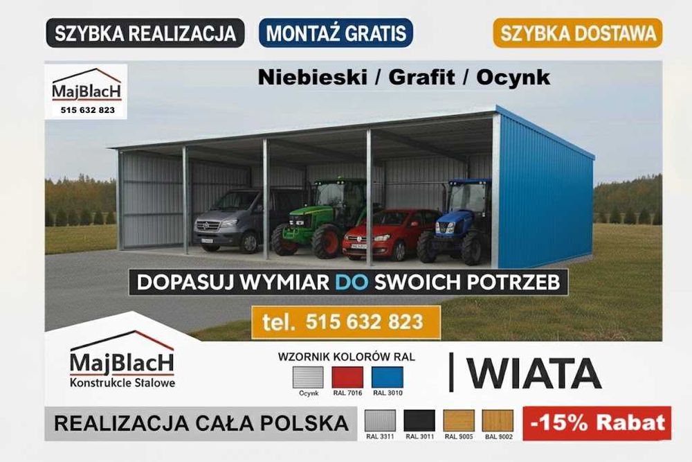 Kolory RAL WIATA Ocynkowana /GARAŻ BLASZANY/Zadaszenie  - Maj-Blach