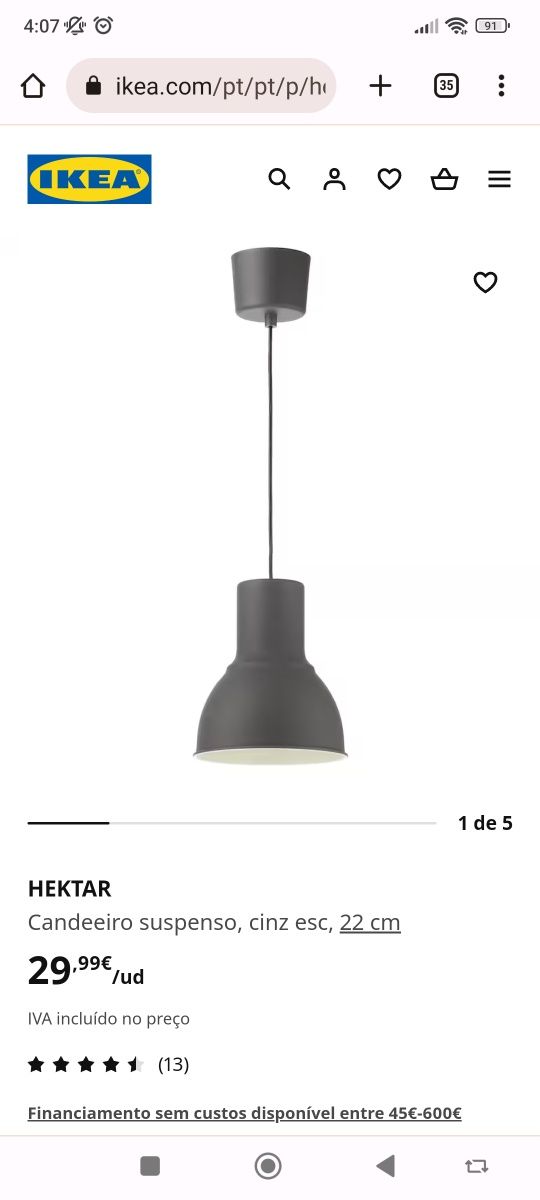 2 Candeeiros ikea como novos