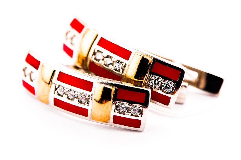 Amarantowe Srebrno Złote Kolczyki - 5,48g - EMALIA - KRAKÓW