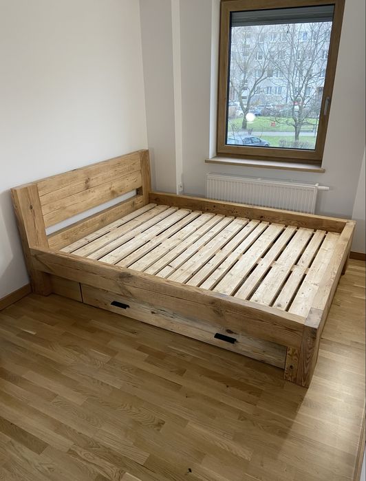 Łóżko drewniane, łóżko ze starego drewna, łóżko ze starych belek