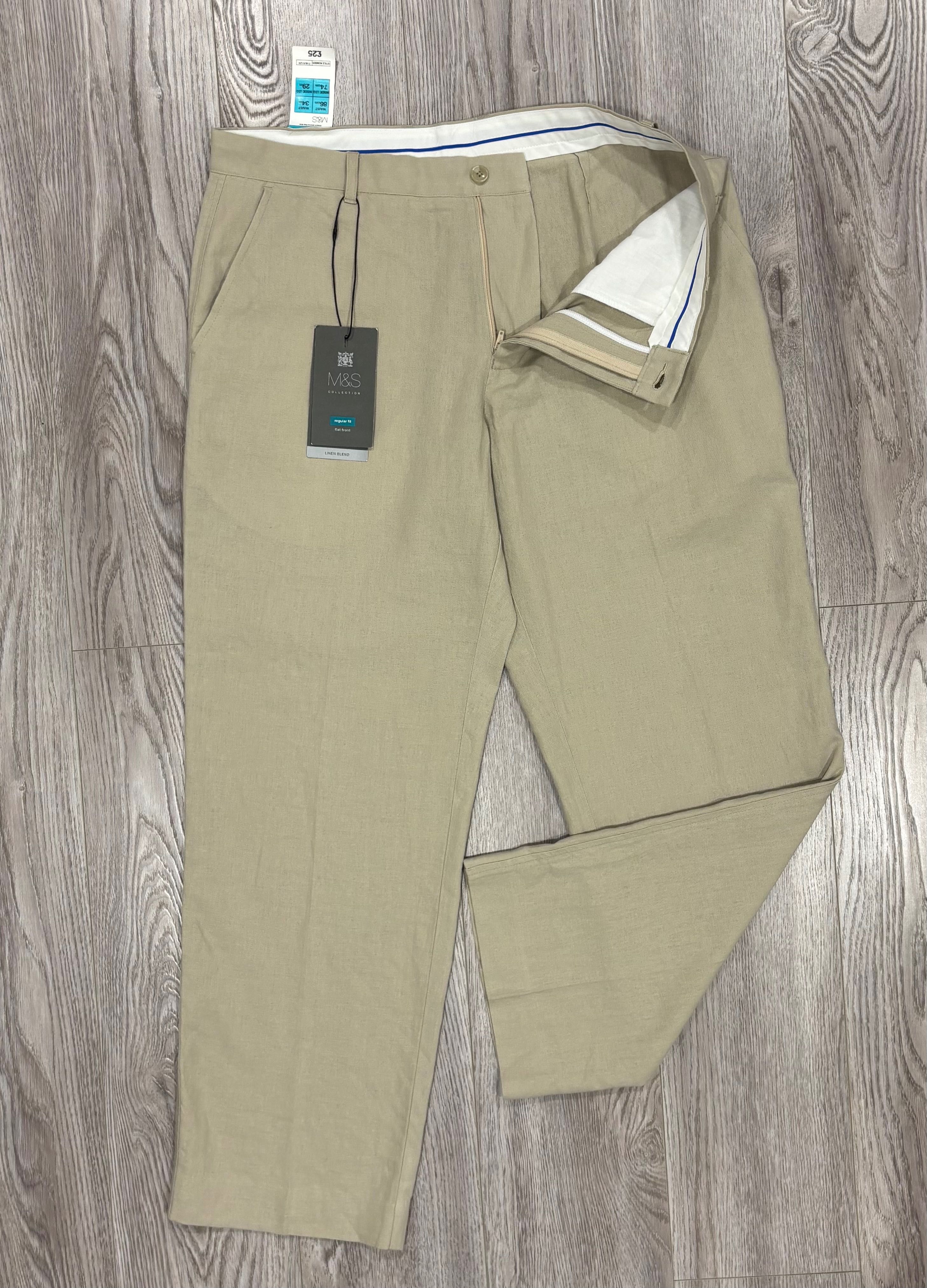 Marks & Spencer L 34 Льняные Мужские Regular штаны брюки l спенсер fit