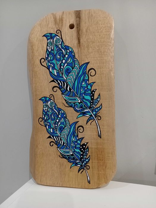 Rękodzieło na drewnie bobo style pióra dekoracja drewniana