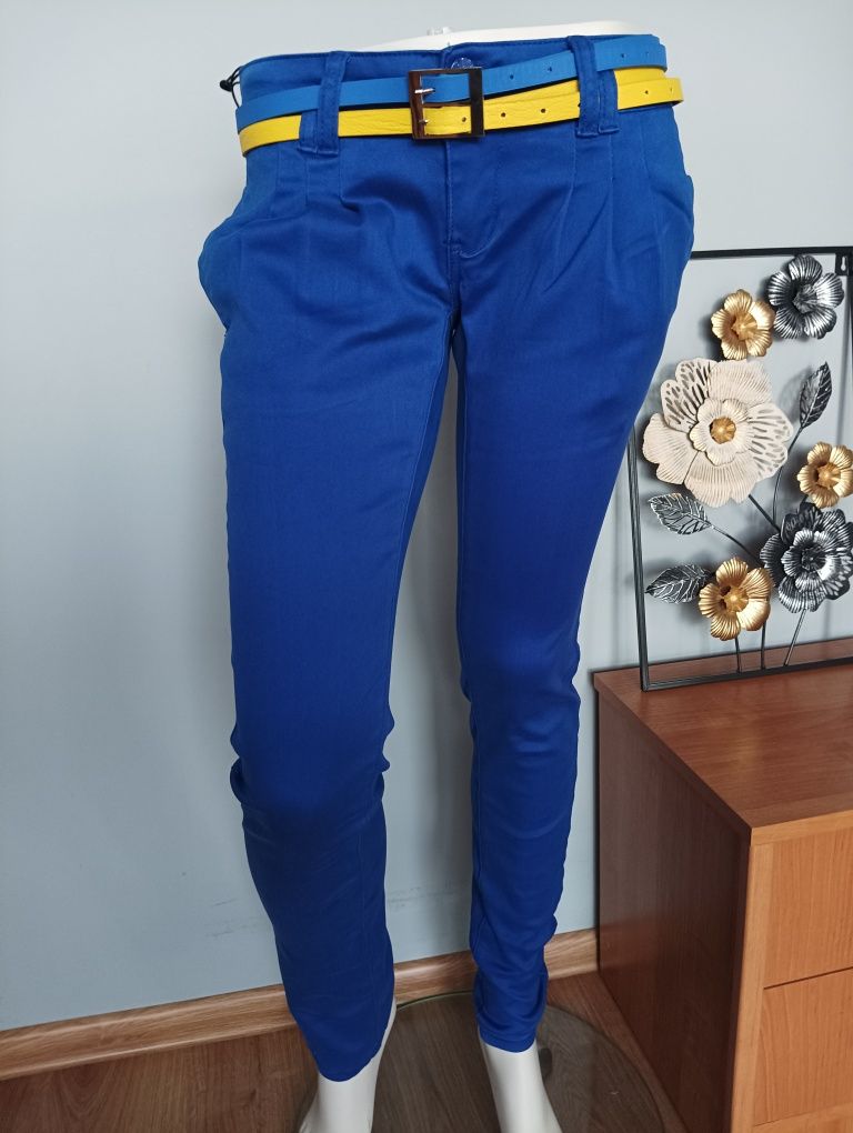 Niebieskie bawełniane rurki eleganckie spodnie rozmiar 40