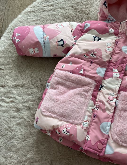 Nowa wzorzysta kurtka zimowa dla dziewczynki ocieplana