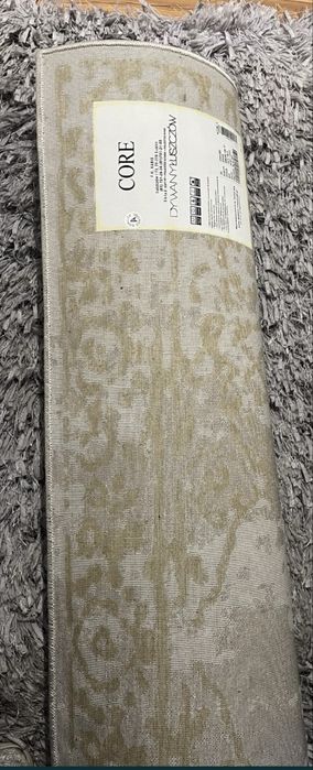 Dywan ornamet zloto bialy grube runo
