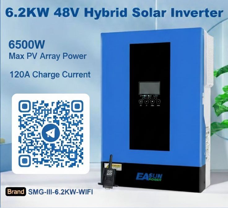 Гібридний інвертор 6.2 кВт EASUN MPPT 120А, 48В. Чиста Синусоїда. WIFI