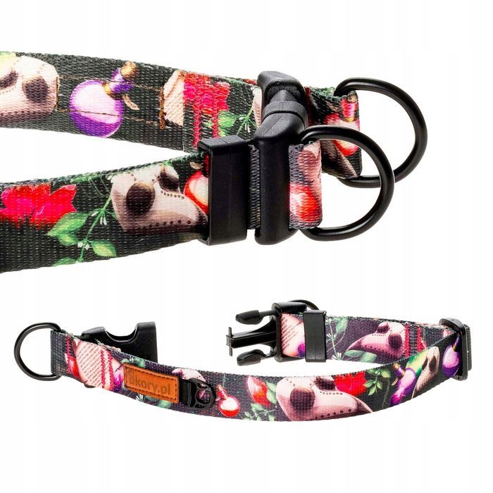 mocna obroża dla psów małych ras york szpic s 15 mm  wzorek w czaszki