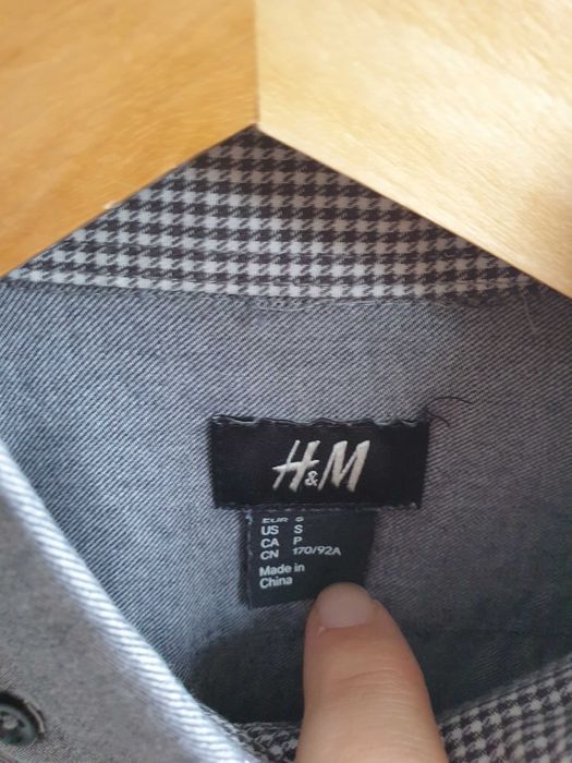Szara bawełniana koszula męska z długim rękawem S H&M