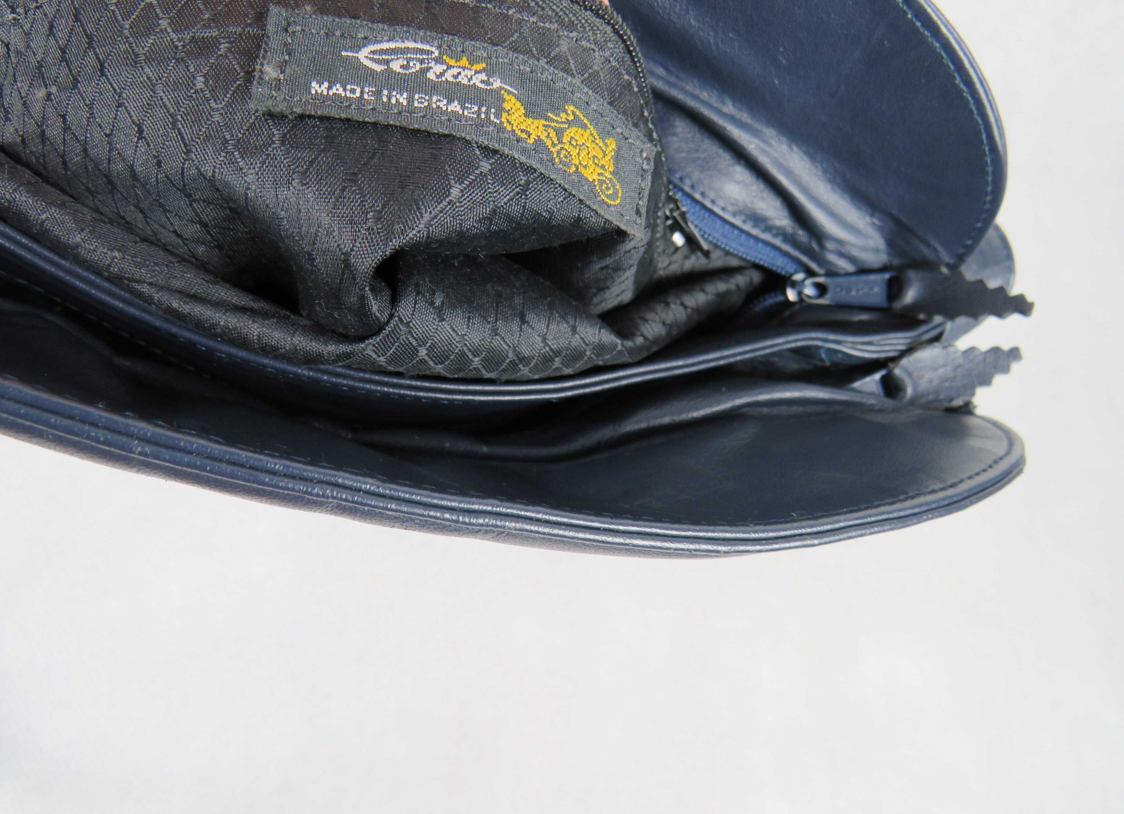 Skórzana torebka Vintage made in Brazil navy handbag