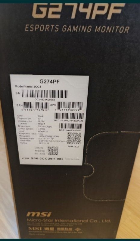 Monitor MSI G274PF 27" 1920x1080px IPS 180Hz 1 ms GTG nowy okazja