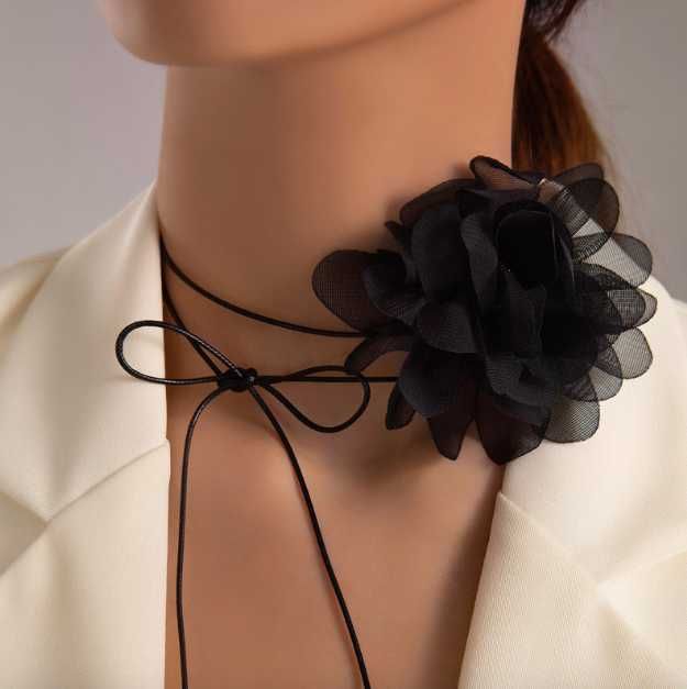 Naszyjnik Choker Czarna Róża Kwiat Idealny dla Kobiety na Prezent