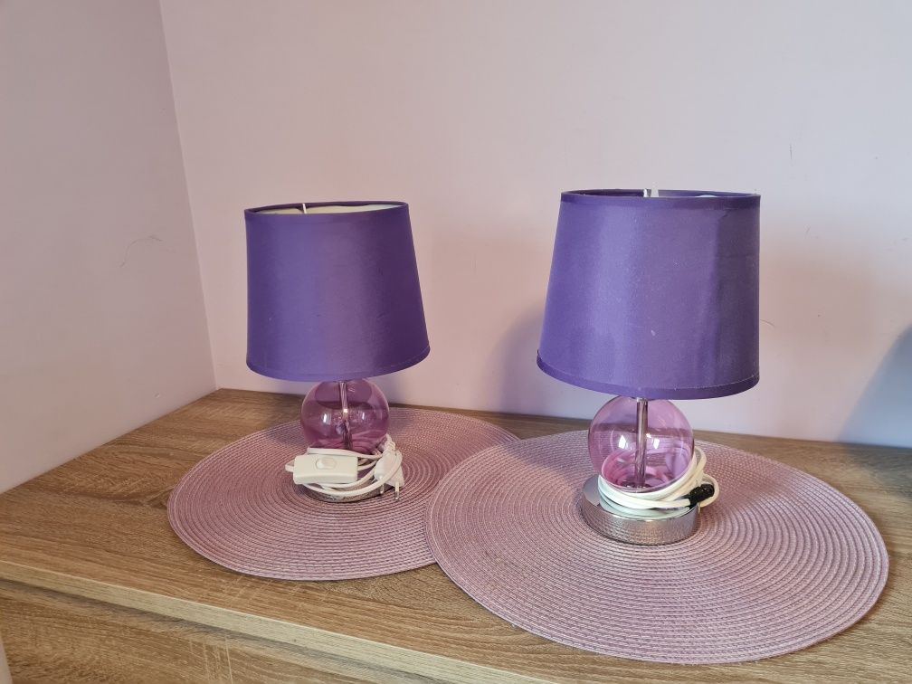 2 lampki nocne do sypialni fiolet wrzos komplet