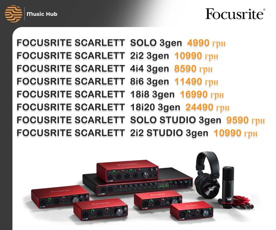 Scarlett Solo 2i2,4i4,8i6,18i8,18i20 studio 3rd Gen new от Focusrite