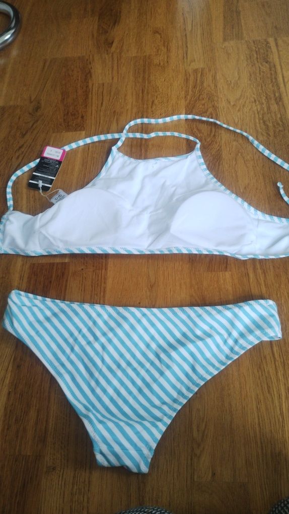 Bikini w paski biel błękit Shekini strój kąpielowy dwuczęściowy