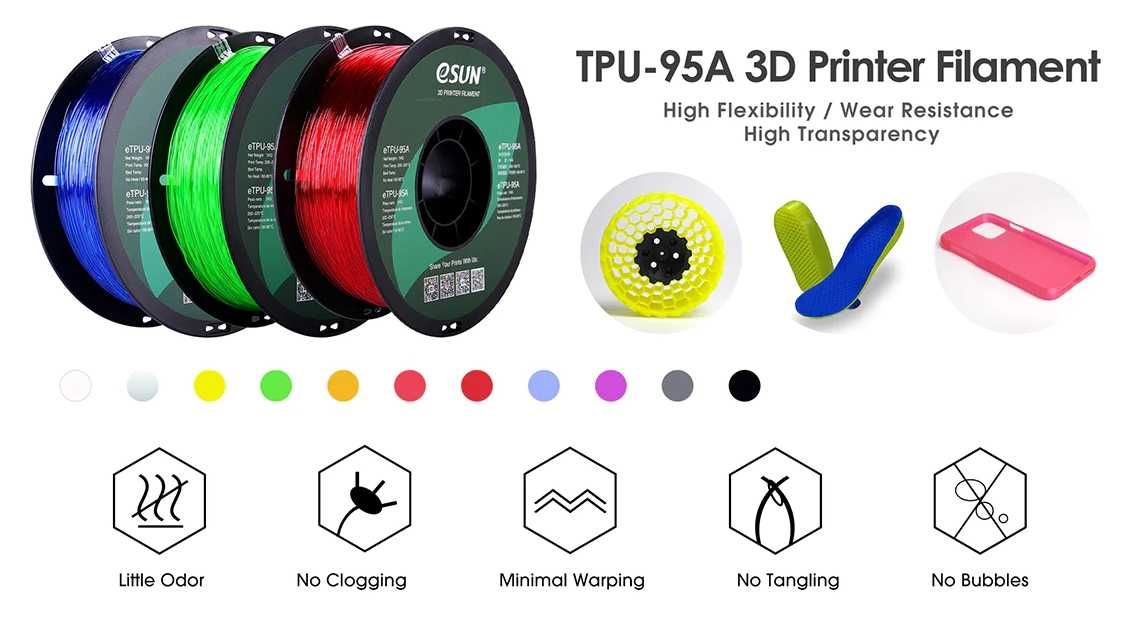 eSUN TPU 95A филамент пластик 3d принтер