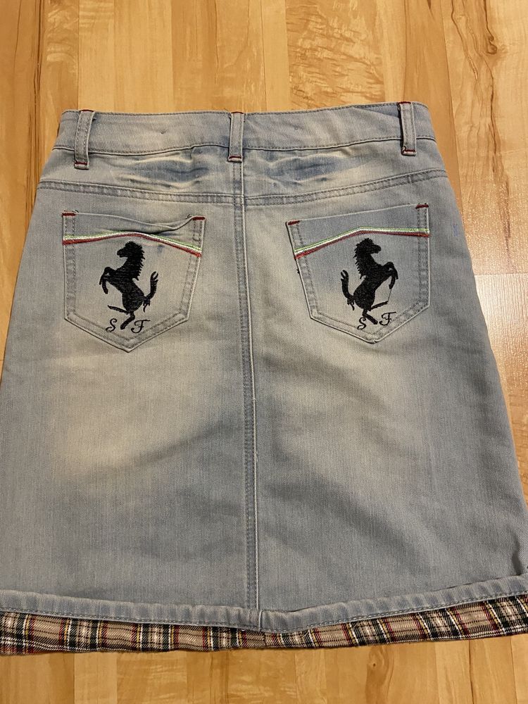 Rose jeans spódnica M pas 76 niebieska dżinsowa jeans logowana Vintage