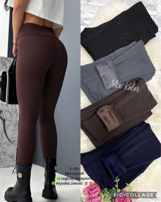 Damskie ocieplane legginsy s/m granatowy
