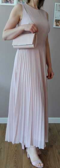 SUPER  sukienka np na wesele, MAXI, długa, plisowana. pastelowy róż.
